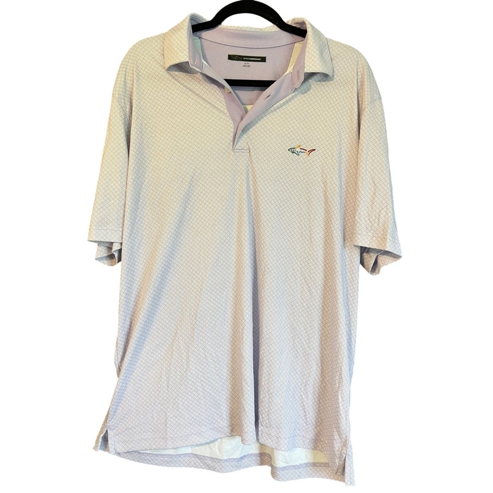 Greg Norman Mens‎ Lavender Geometric Micro Print Shark Logo Golf Polo Shirt XL